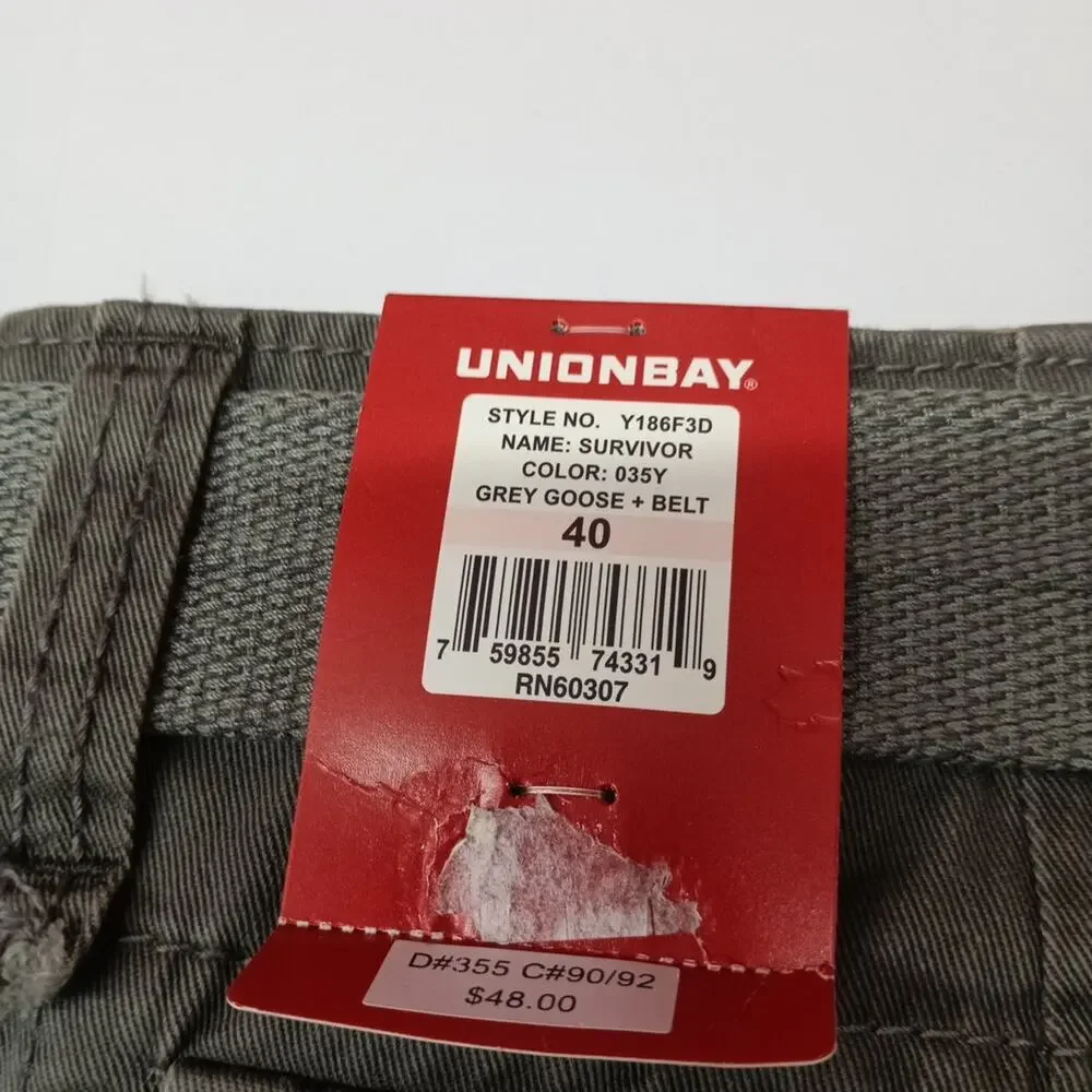 Union Bay Cargo Shorts Men's Size 40 11” Ins Gray Goose Belt‎